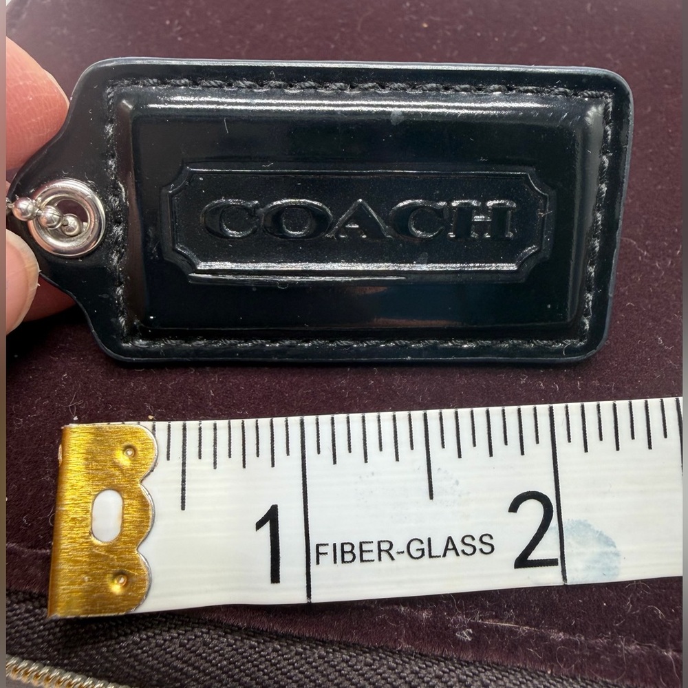 COACH Patent Leather Key Fob Bag Charm Keychain Hang Tag 2.75”Long Silver Chain